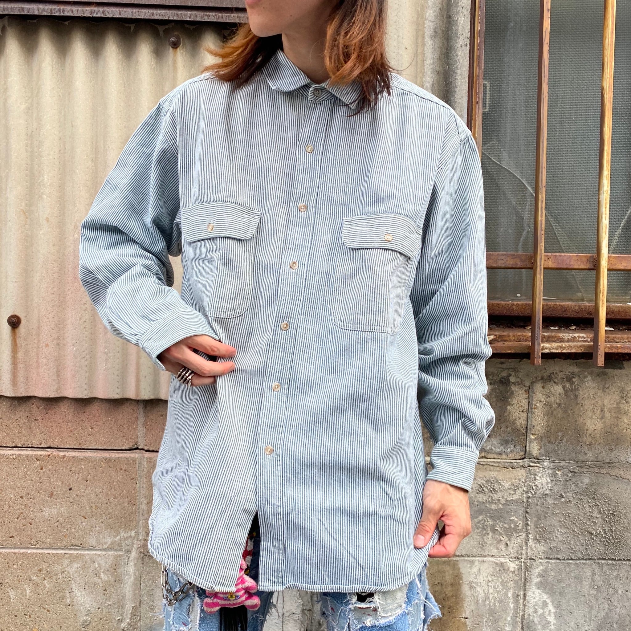 Woolrich ウールリッチ ヒッコリー ストライプ柄 ワークシャツ 長袖シャツ メンズl 古着 長袖シャツ Cave 古着屋 公式 古着通販サイト