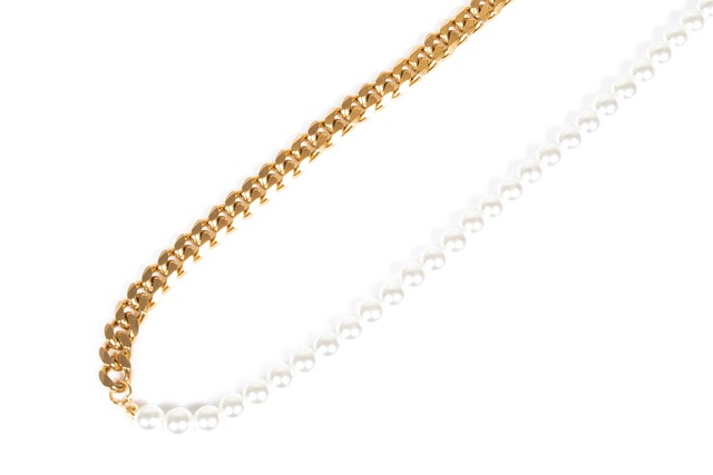 【316L pearl & chain necklace】 / GOLD