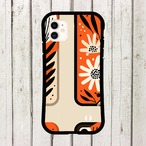受注生産 iPhoneケース オレンジ花と黒い葉の民芸柄｜フォークアート FMSY041B
