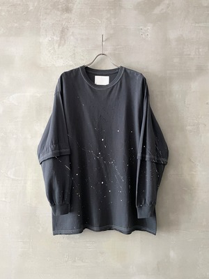 TrAnsference abstract dripping layered sleeve jersey top - imperfection black garment dyed
