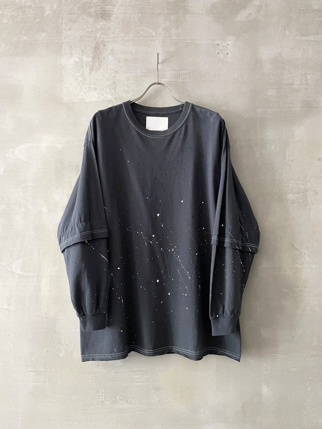 TrAnsference abstract dripping layered sleeve jersey top - imperfection black garment dyed