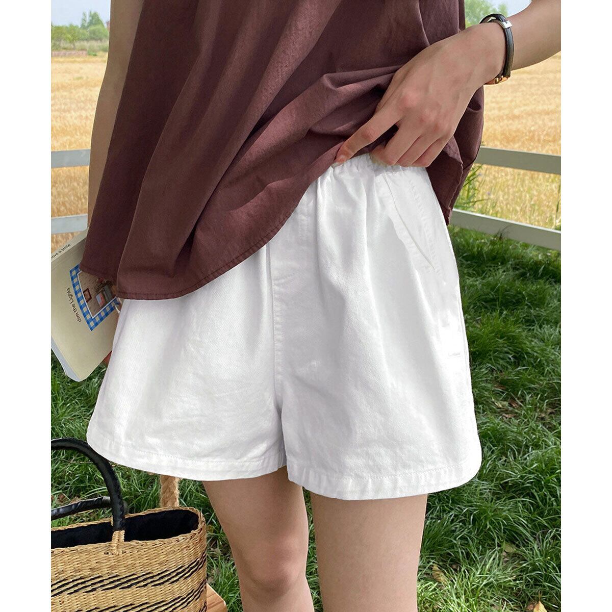 ショートパンツ レディース 春 夏 部屋着 韓国 スポーツ きれいめ おしゃれ 大人 カジュアル 白 黒 ホワイト ブラック ゆったり ウエストゴム 大人可愛い 大人女子