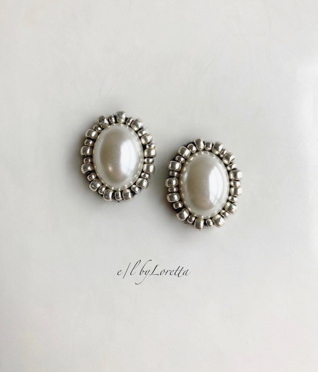 Oval pearl stitch pierce/earring