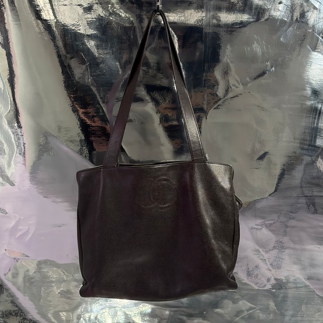 CHANEL キャビアスキントートバック レザー ブラウン シャネル