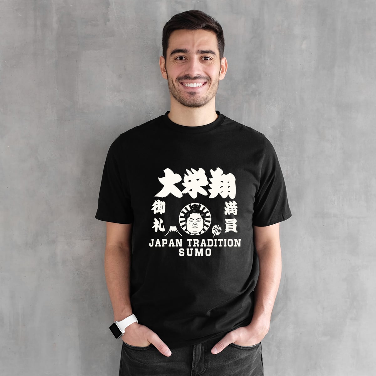 大栄翔】 半袖Tシャツ 大相撲 力士イラスト 黒/白/ネイビー 日本相撲