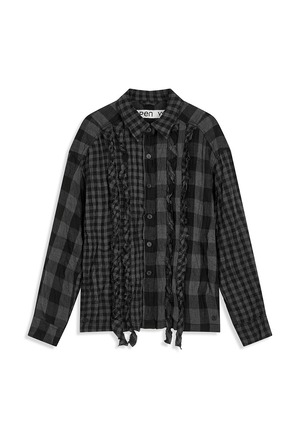 [OPEN YY] CRINKLED RUFFLE SHIRT, BLACK 正規品 韓国ブランド 韓国通販 韓国代行 韓国ファッション オープン ワイワイ 日本 店舗