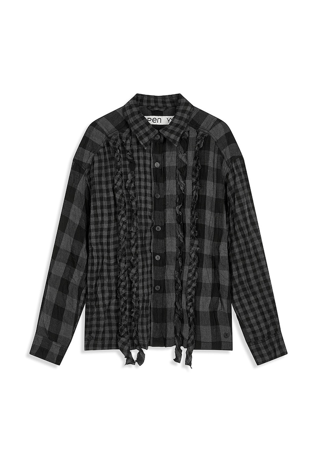 [OPEN YY] CRINKLED RUFFLE SHIRT, BLACK 正規品 韓国ブランド 韓国通販 韓国代行 韓国ファッション オープン ワイワイ 日本 店舗