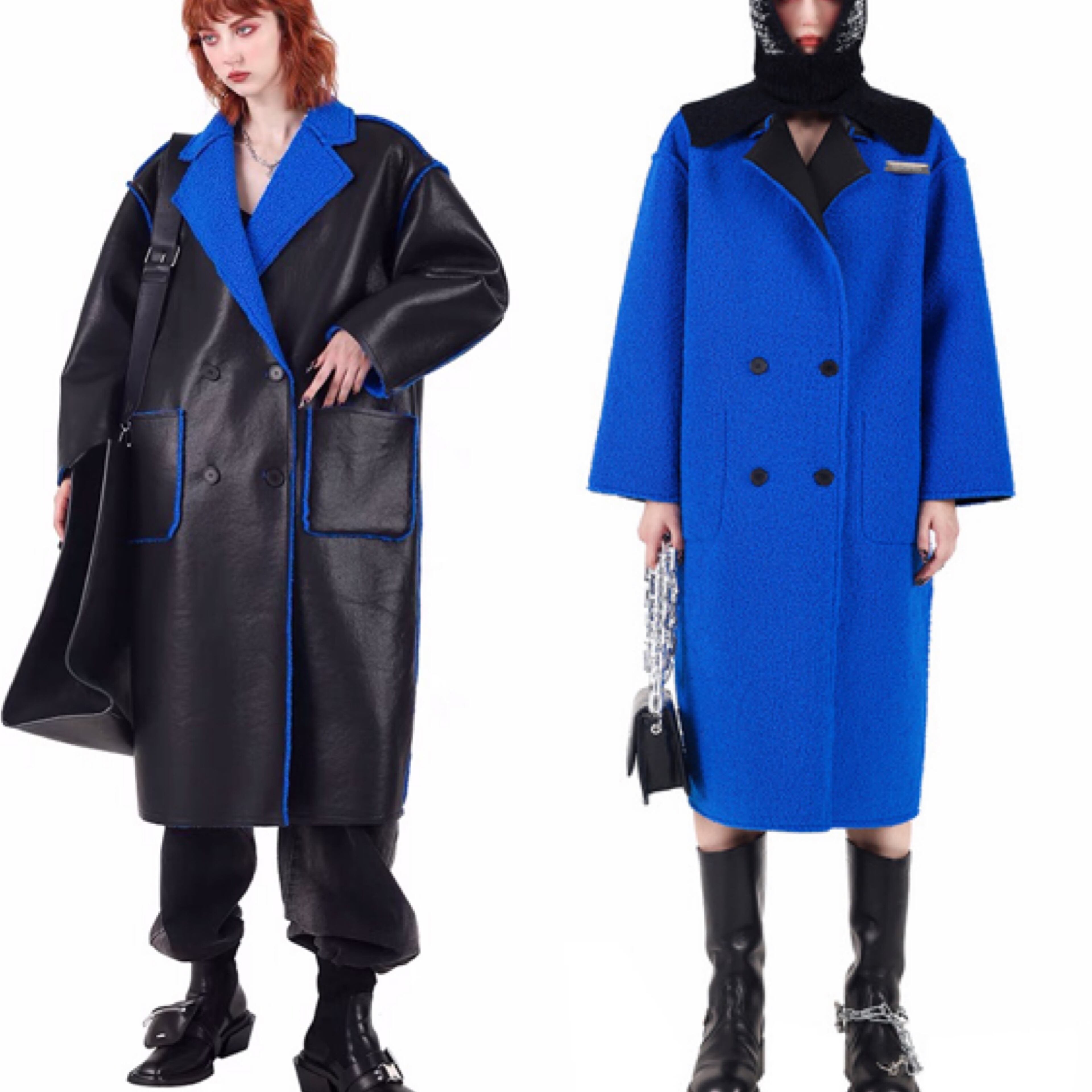 新品　ann吉　リバーシブルコート　ナイロン製　黒　青　M-L　センソユニコ リバーシブル】黒 青 アウター ジャケット コート ワンピース ワイルド