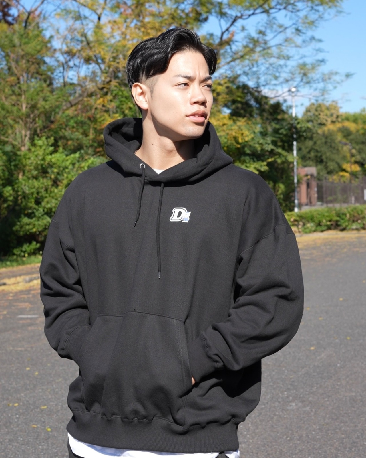 ビッグシルエット フーディー "D"【ブラック】《M-XL》