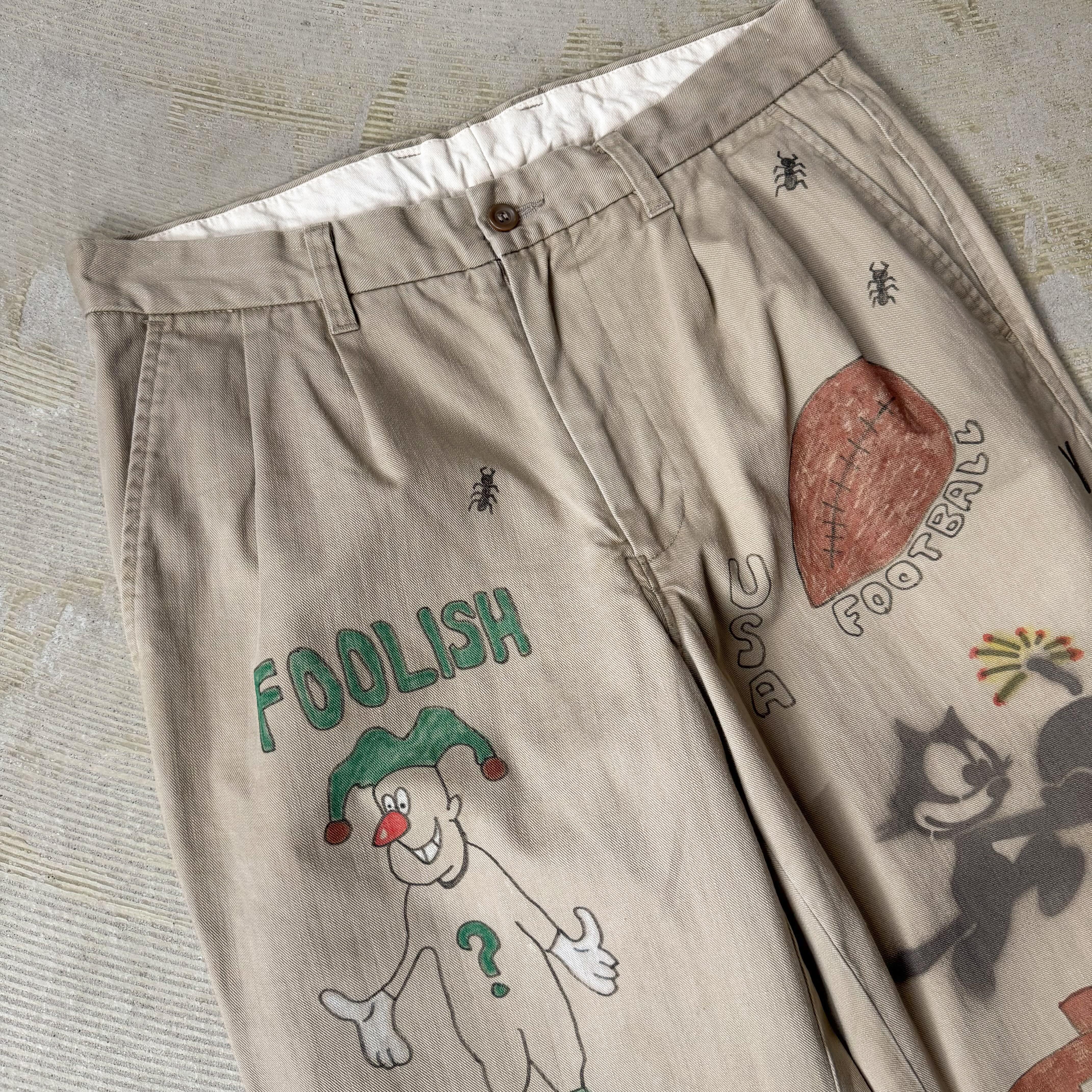 HAND PAINTED ART STENCIL MEMORIAL PANTS / ハンド ペイント アート