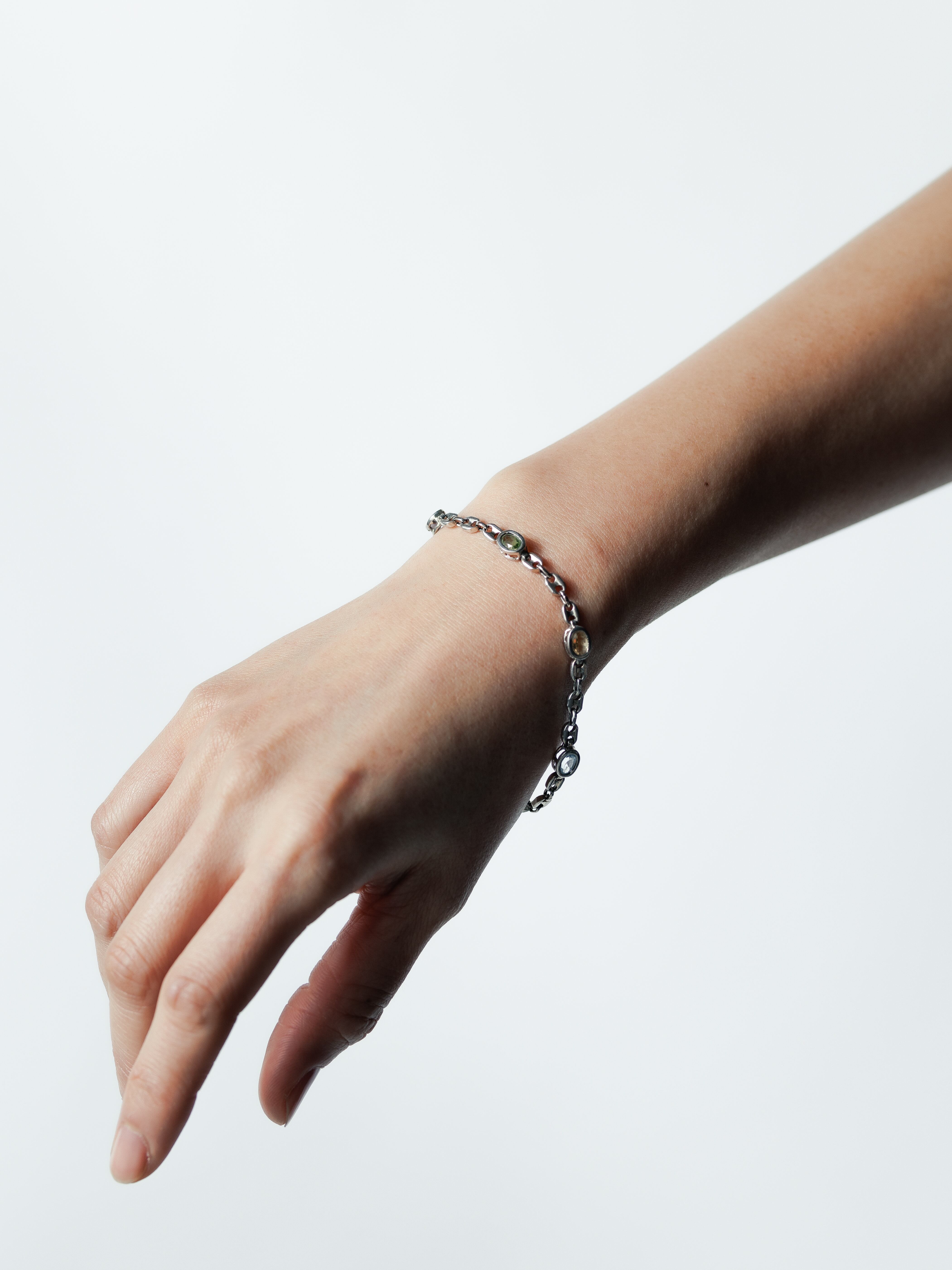 Vintage sterling silver multi gemstone chain bracelet