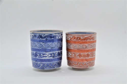 清水焼 横縞紋 組湯呑