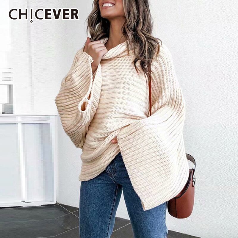 CHICEVERニットセーター女性タートルネックバットウィングスリーブラージサイズプルオーバールーズセーター2020冬 大きめサイズ ウィンター 冬物 6base560290432168