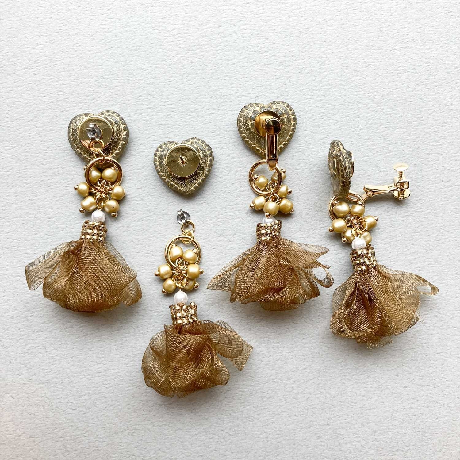 1224】ハートとタッセルのピアスイヤリング 1224】ハートと