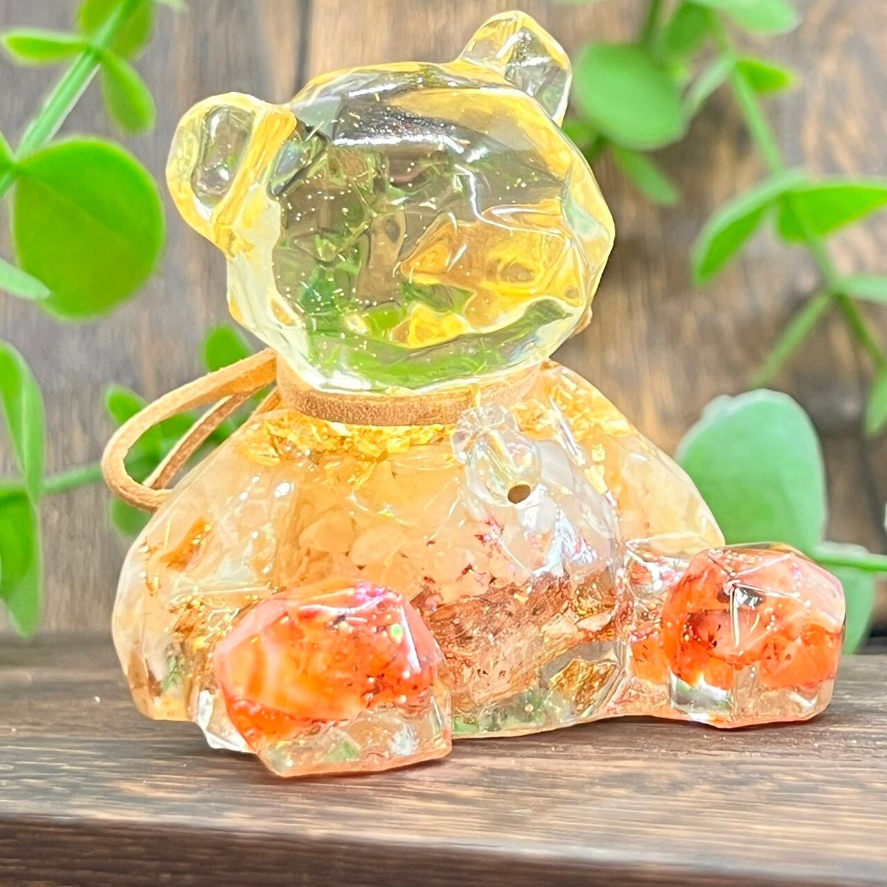 こぐまのオルゴナイト アラゴナイト&カーネリアン 首飾り付き