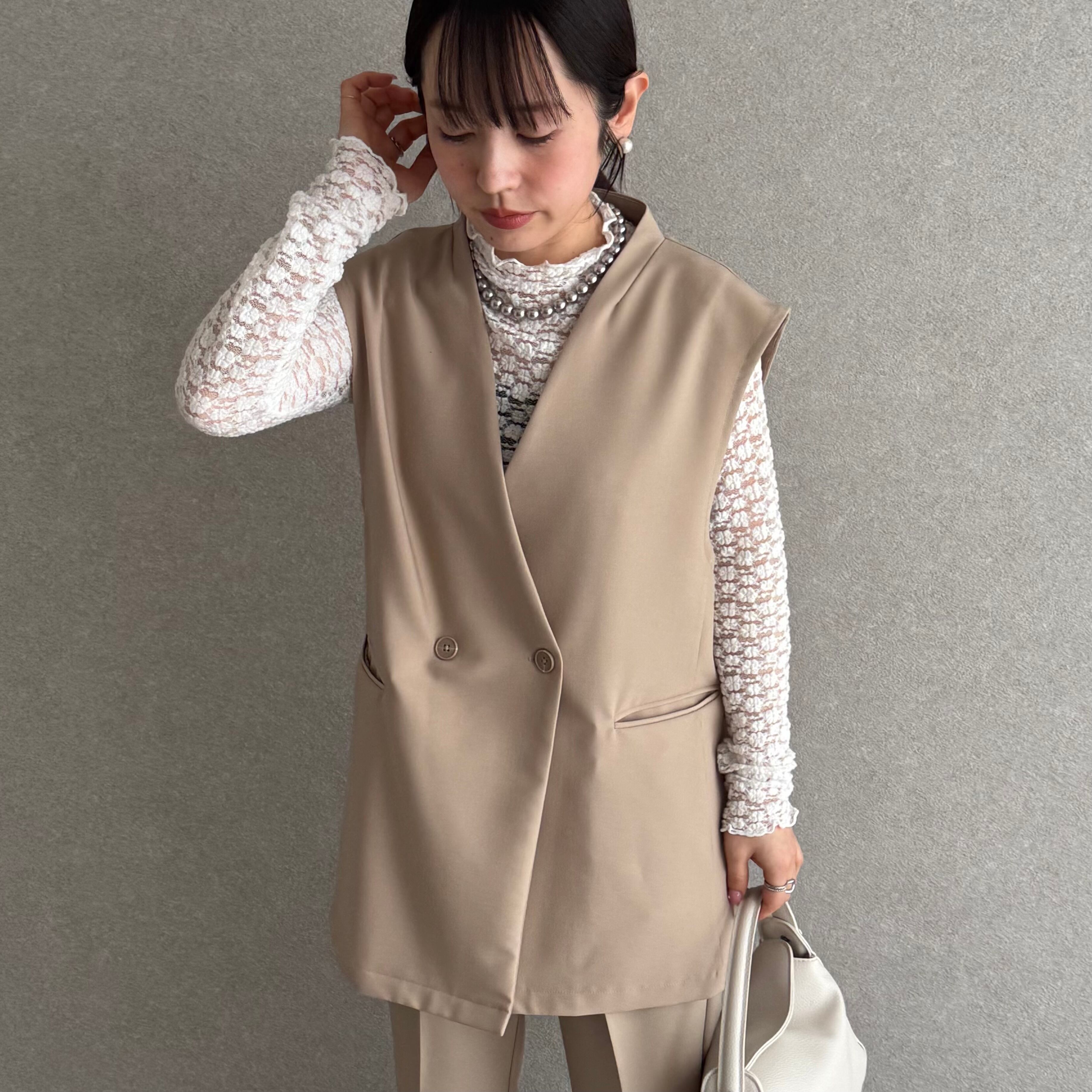 2点セット】ノーカラーベスト×美脚パンツセット【zena-code15-z】宅配