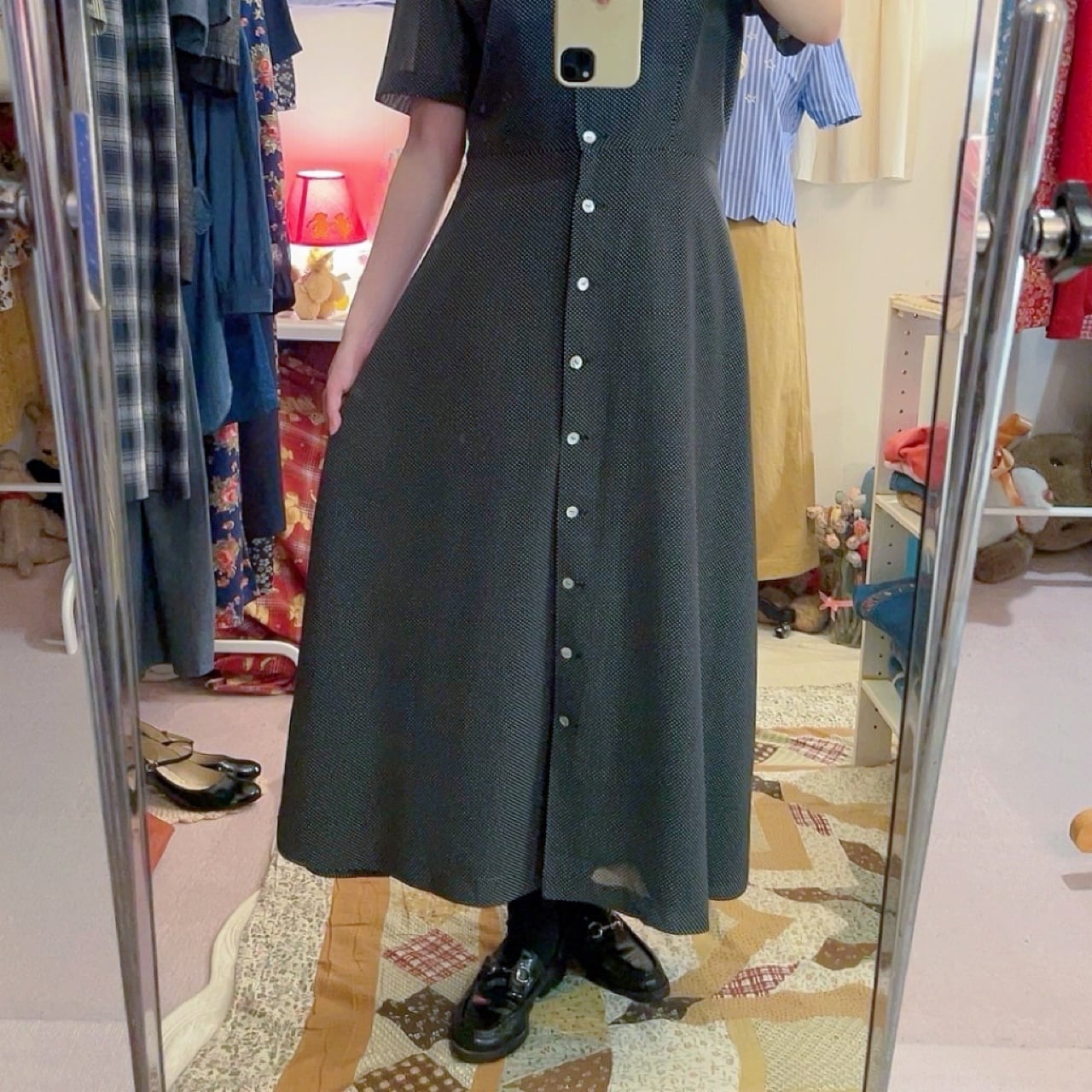 pin dot front button one-piece