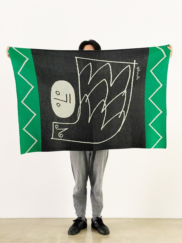 【YUYA】KNIT BLANKET  トリと月 ニットブランケット(120cm x 80cm)