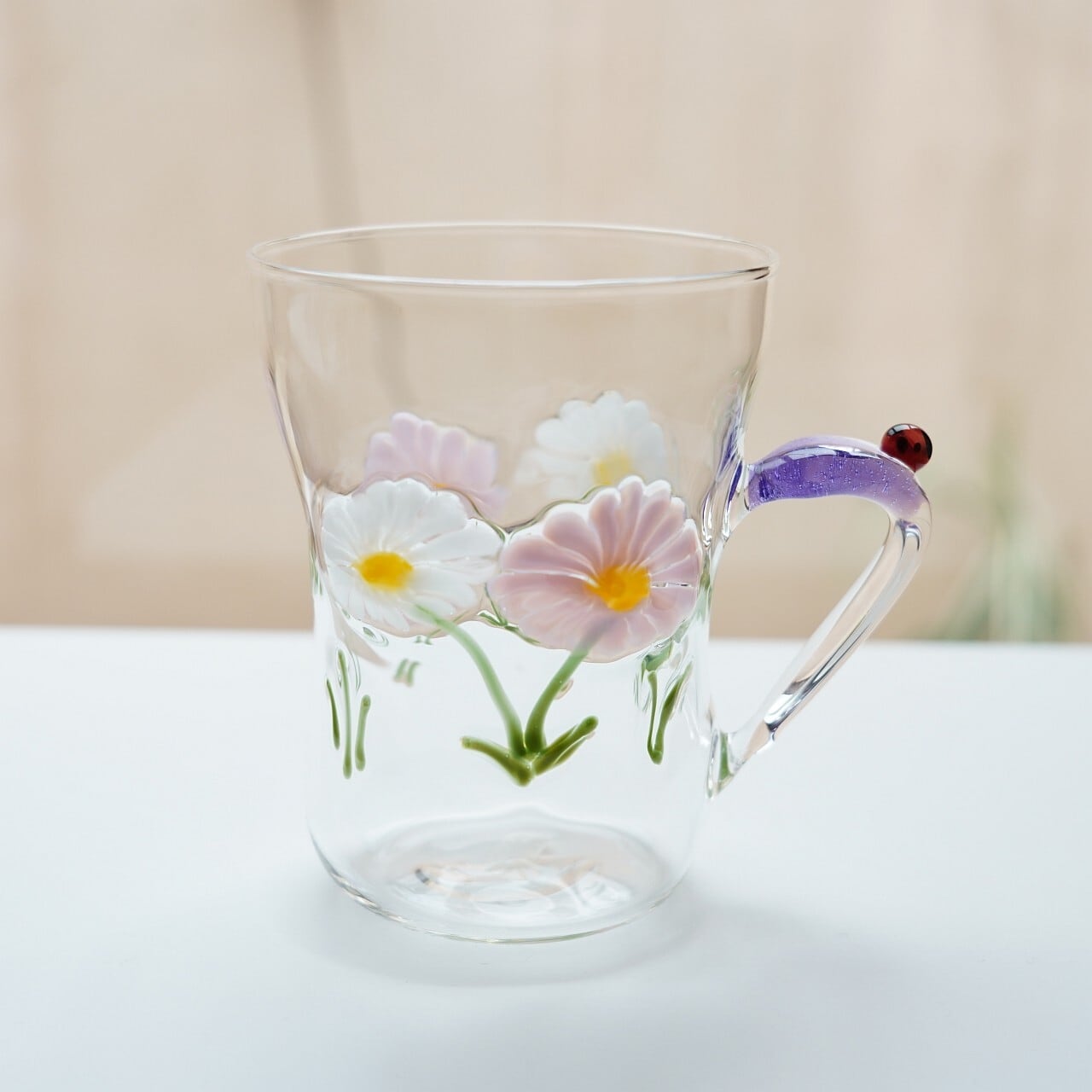 竹川久仁子】耐熱ガラス 花マグカップ ピンク T-2-M | ろにせら