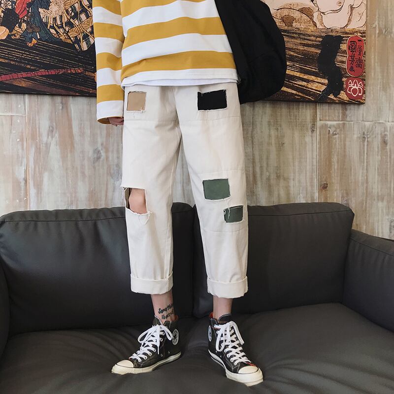 全2色 デニム パンツ ストレート カジュアル ダメージ おしゃれ