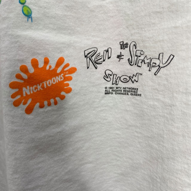 90s レン&スティンピー　MTV キャラクターTシャツ　アニメ　白　XL相当