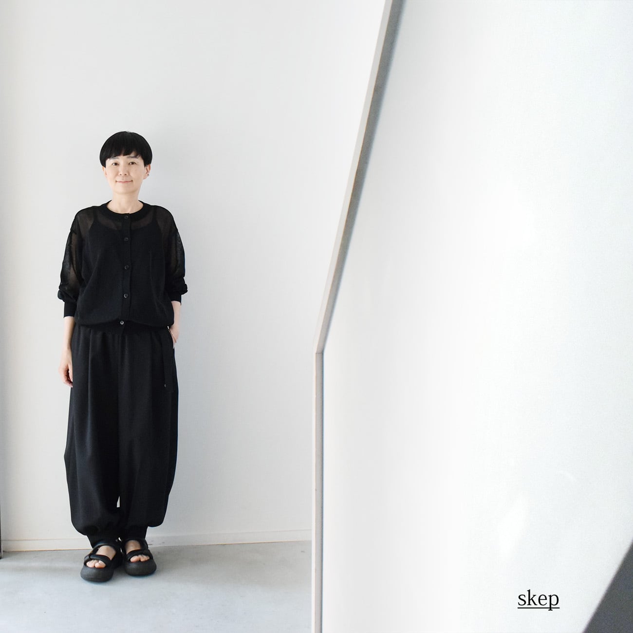 丸首シアーカーディガン：黒［CA59LSBK］ | skep-online shop