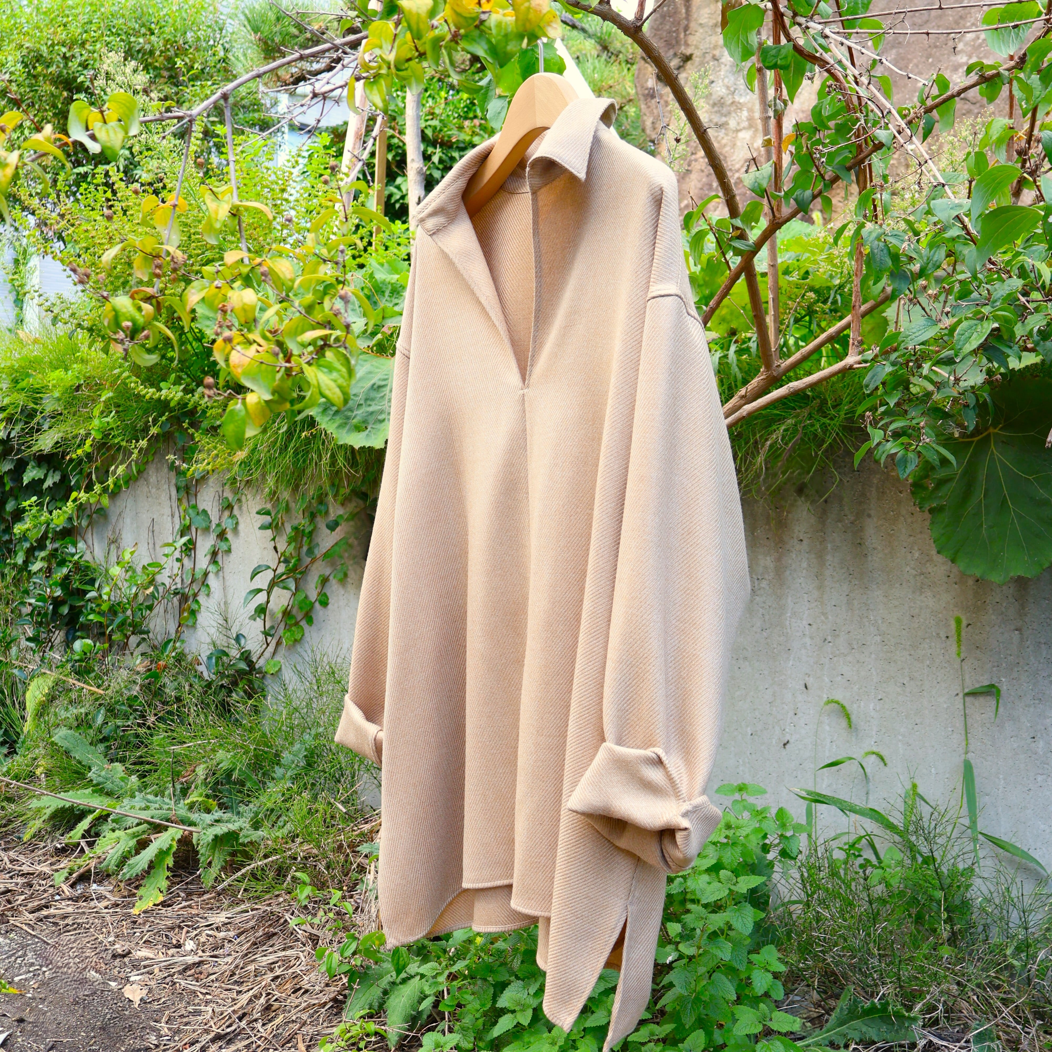 POSTELEGANT “ Wool Pull-Over Shirt ( Heather Camel )”
