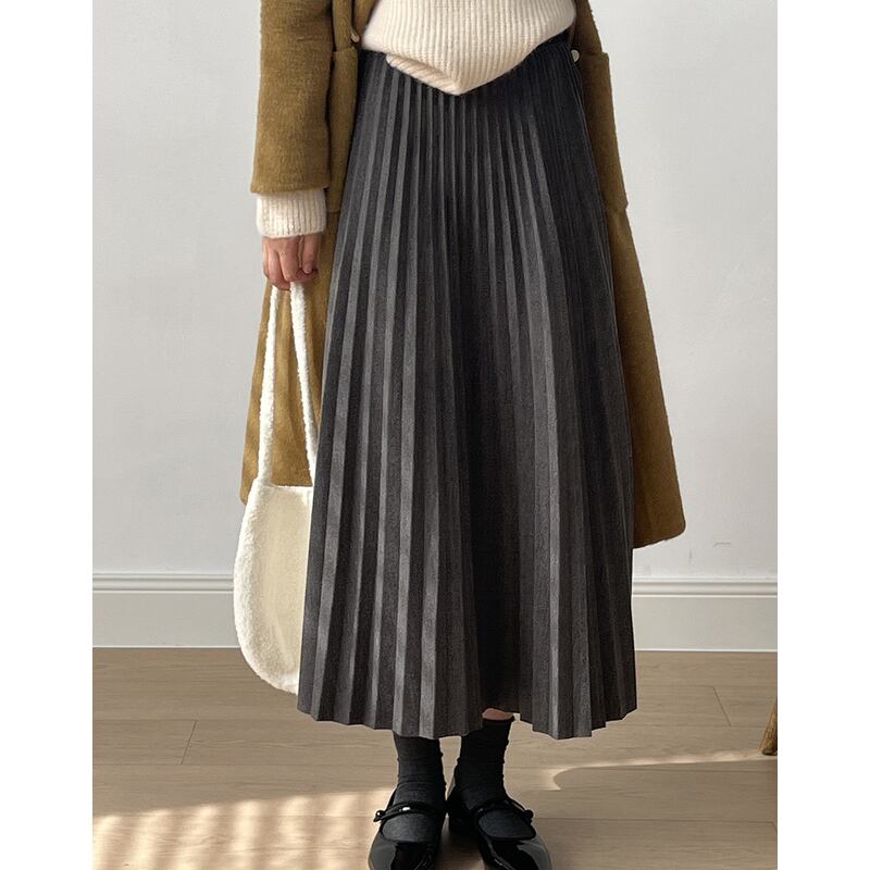 high waist pleated long skirt m0209
