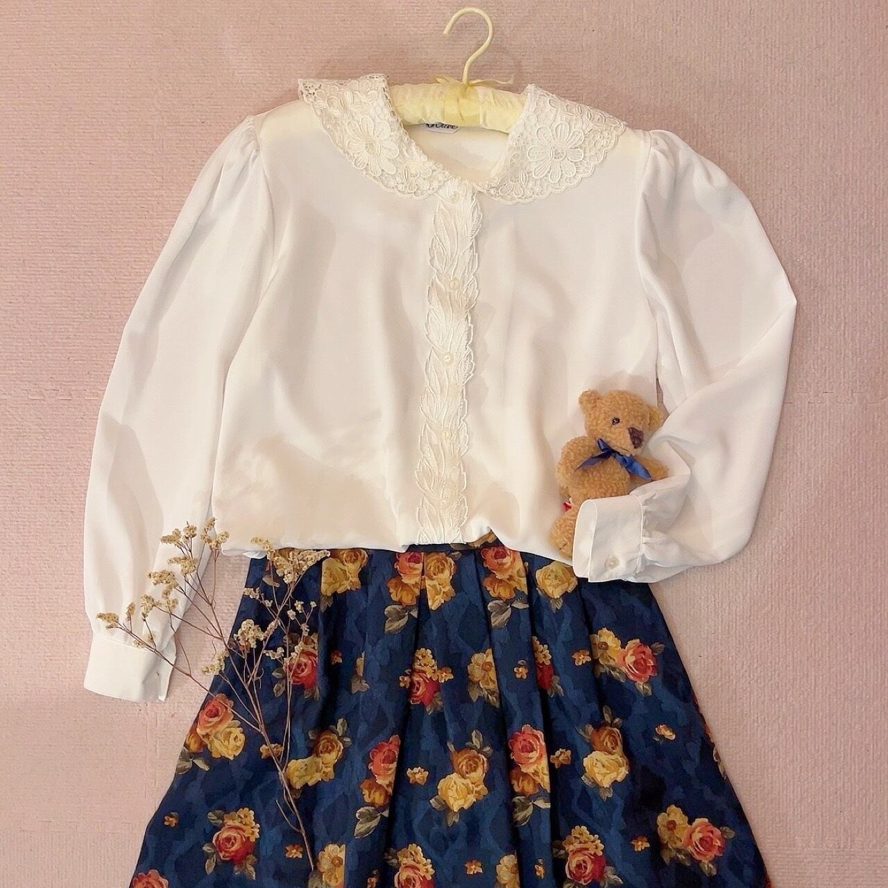 flower leaf lace white blouse