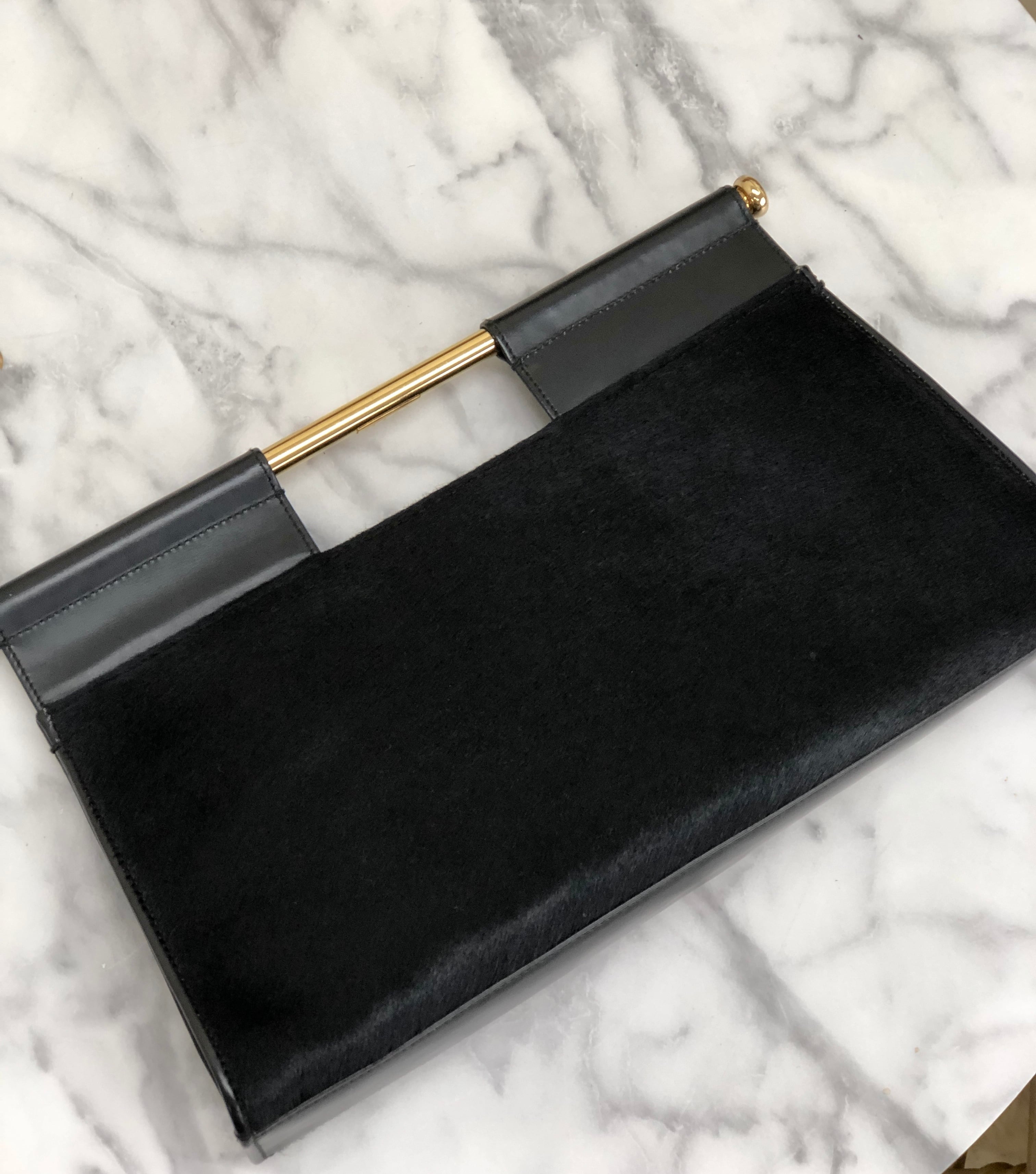 GUCCI グッチ ロゴ ハラコ メタルハンドル フラップ 2WAY ハンドバッグ