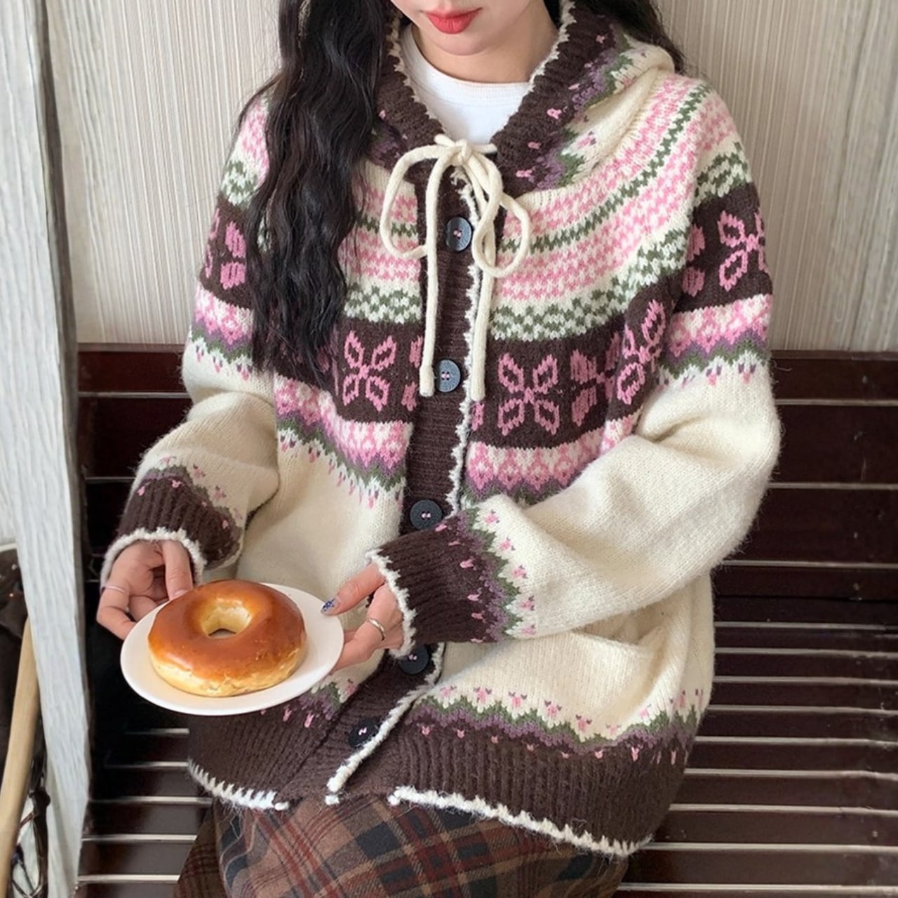 フラワーフェアアイルフーディカーディガン(2color) R01502