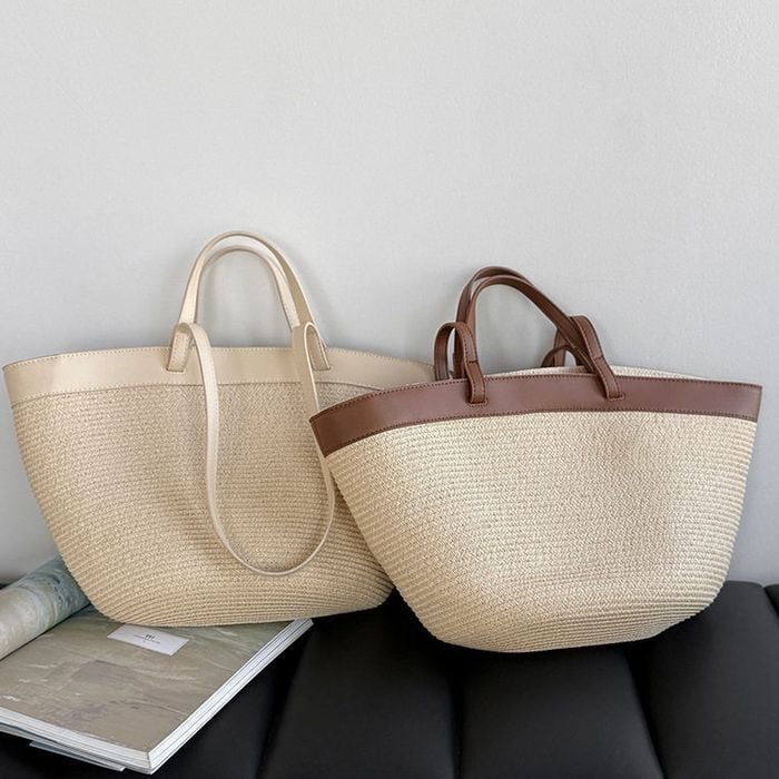 contrast trim 2way waven bag 14536