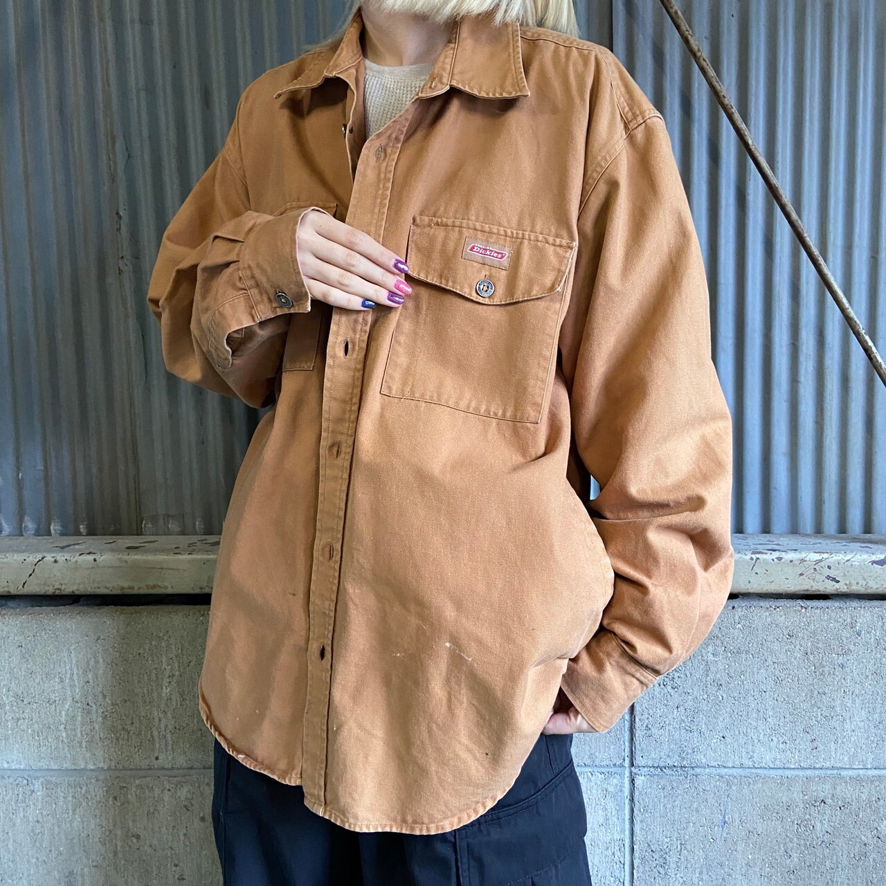 Dickies ディッキーズ ダック地 ワークシャツジャケット メンズL 古着 