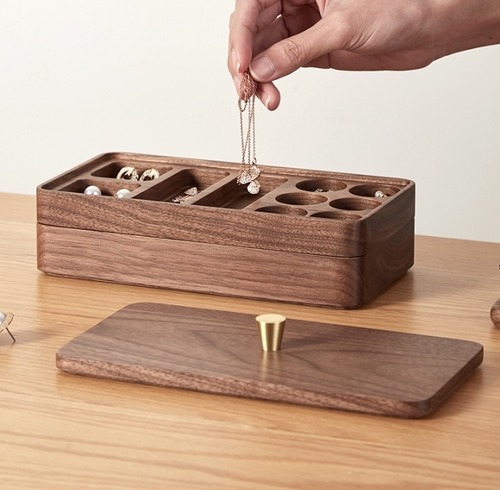 天然木 多段式 ジュエリーボックス アクセサリーケース 2段 収納ボックス 指輪 ネックレス ピアス 木製 ナチュラル インテリア