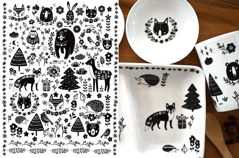 set割引2枚セット 北欧の森・Kokkola（ポーセリンアート 北欧