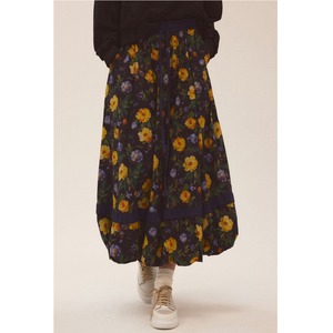 navy oil painting floral balloon skirt<o3172>