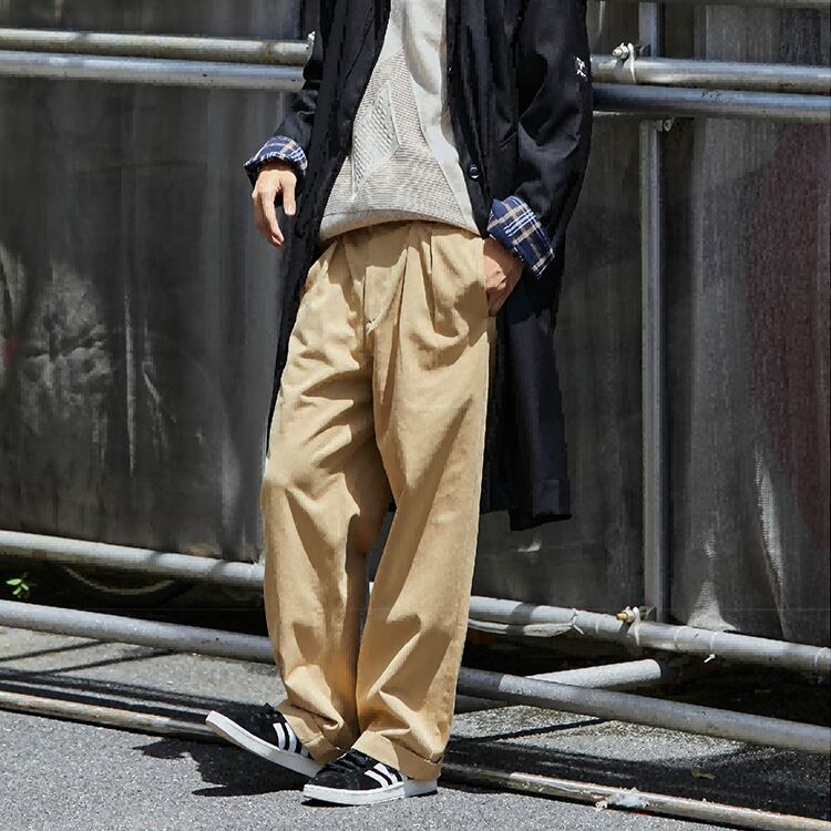 ★WIDE STRAIGHT DOUBLE PLEATED PANTS　　01144