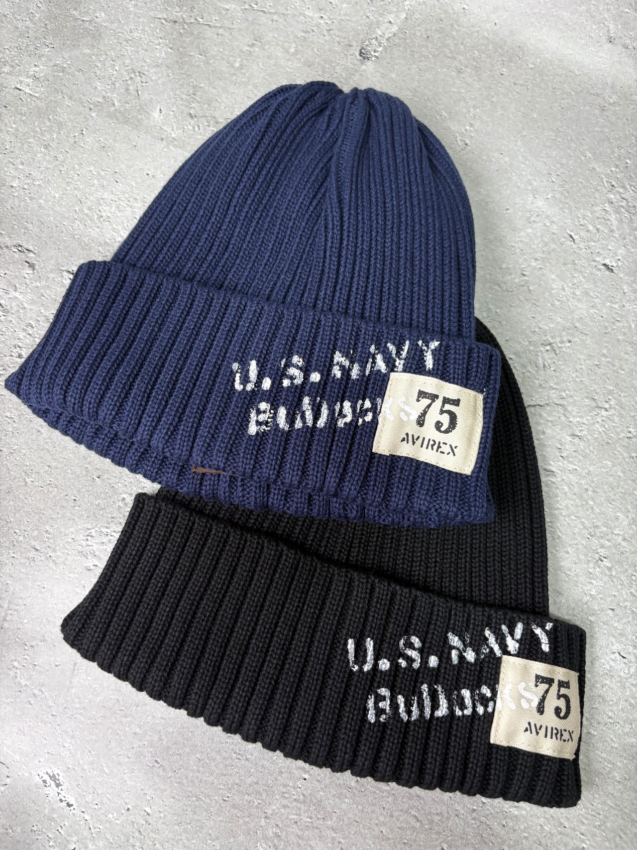 AVIREX / アヴィレックス SURPLUS STENCILPRINT COTTON KNITWATCH ニット帽 ワッチ ブラック