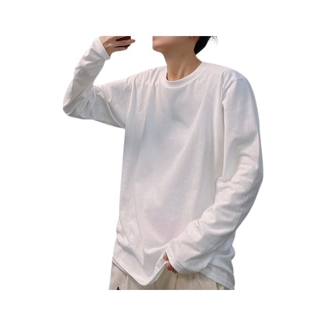 萌え袖 ロンT 無地 長袖Tシャツ ロングスリーブ | Korean unisex