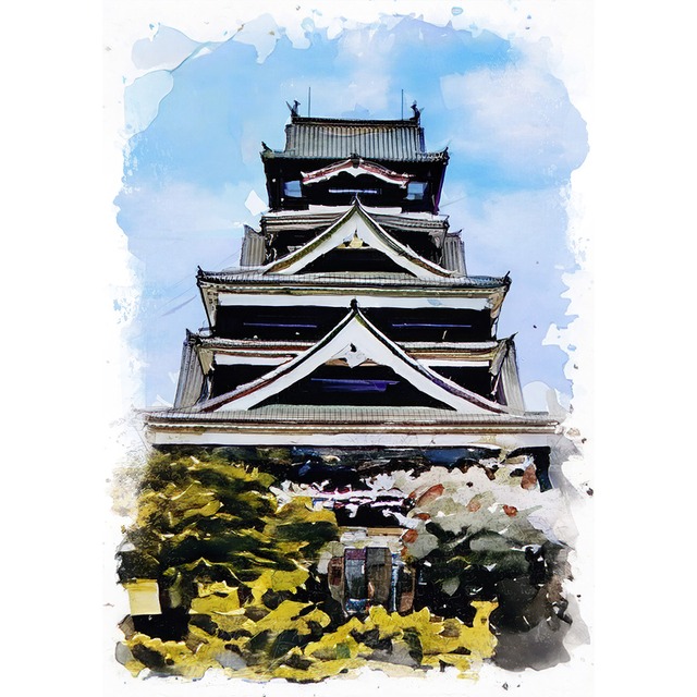 絵画 風景画 日本の城 熊本県熊本城 インテリアアート額付き 水彩画・油絵風 WAT0964