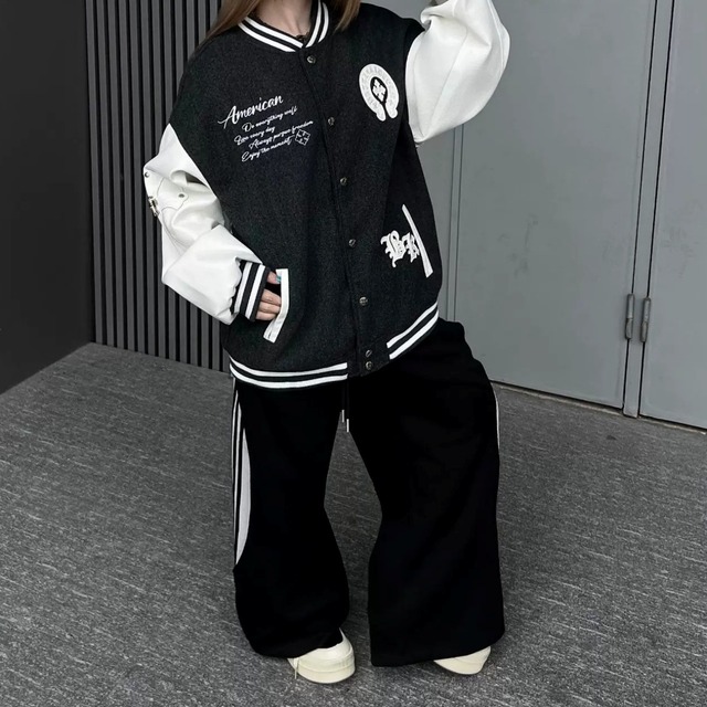 フェイクレイヤードサイドラインワイドパンツ 2col R02913