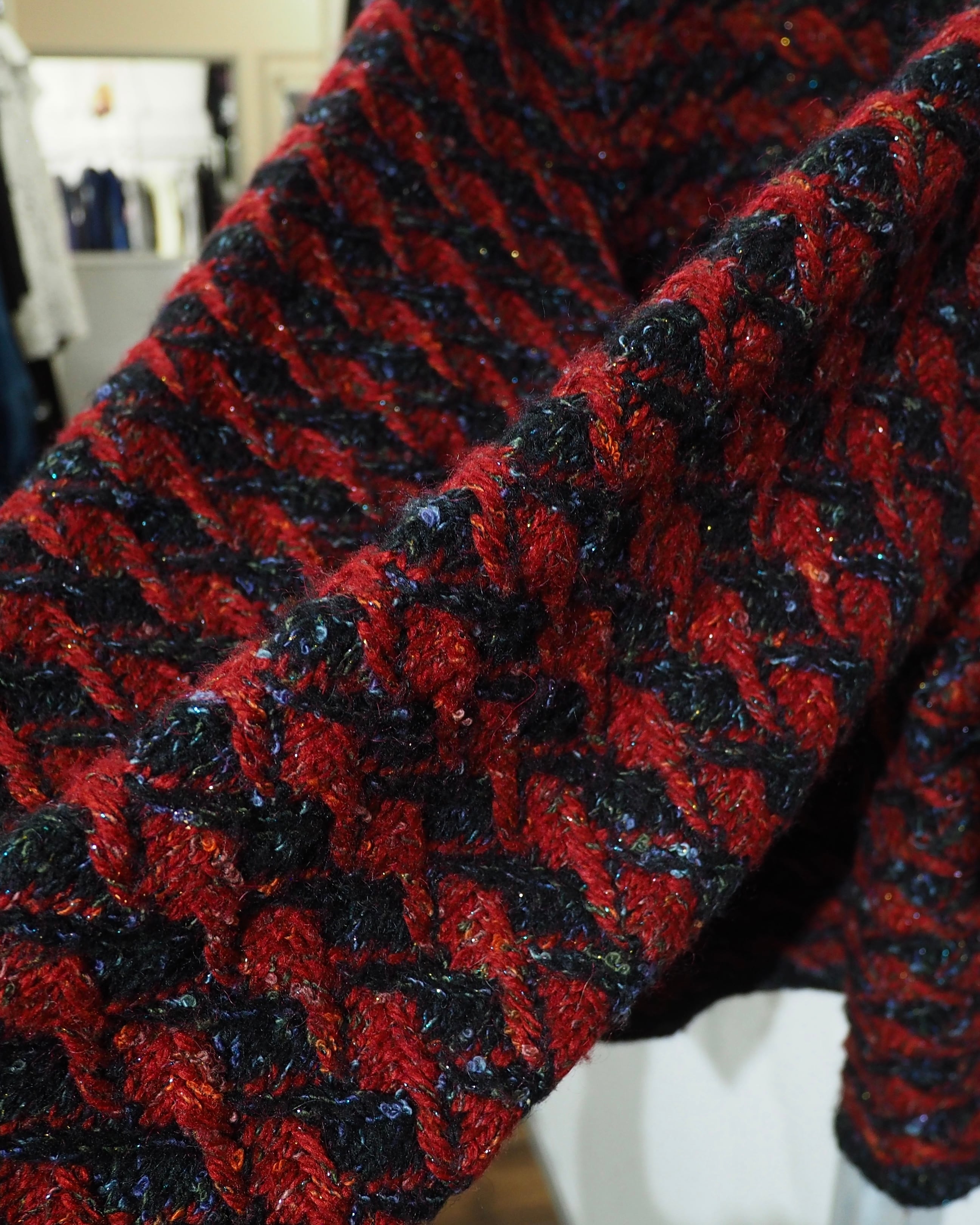 " Unknown " Zigzag Knitting × Luxury Decoration Vintage Wool Cardigan