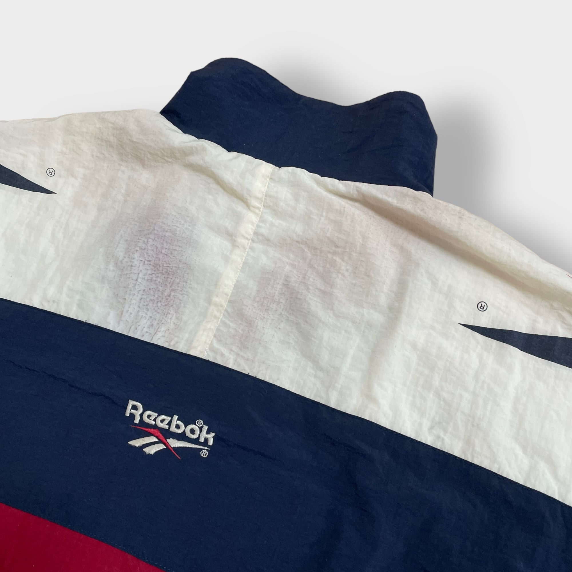 Reebok】90s ナイロンジャケット ブルゾン 刺繍ロゴ 袖ロゴ フルジップ