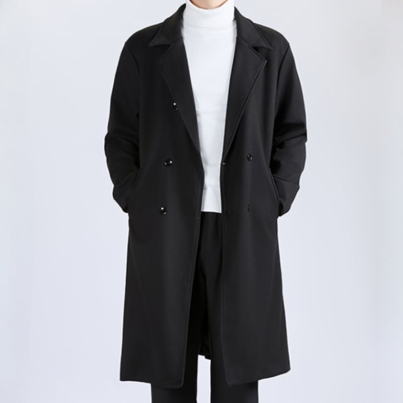 シンプルダブル ロングステンカラーコート 2カラー LB1603