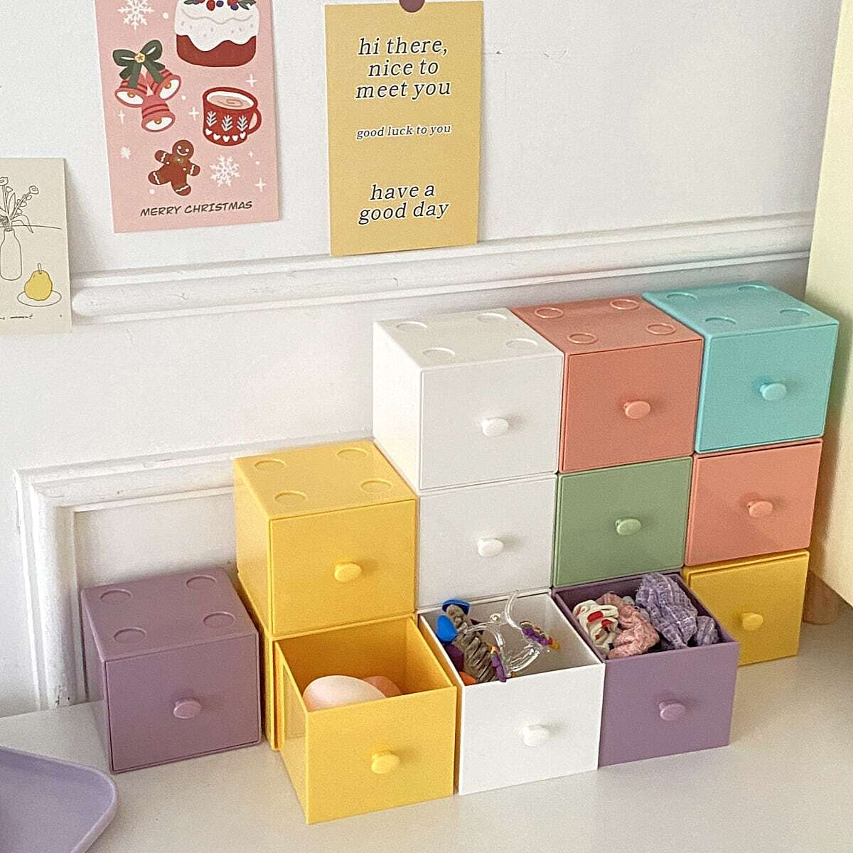 【収納】マカロン色系積み木収納ボックス