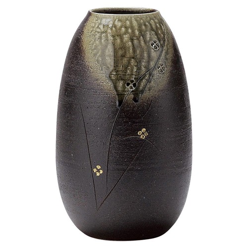 【花瓶】緑釉小花ナツメ(信楽焼)