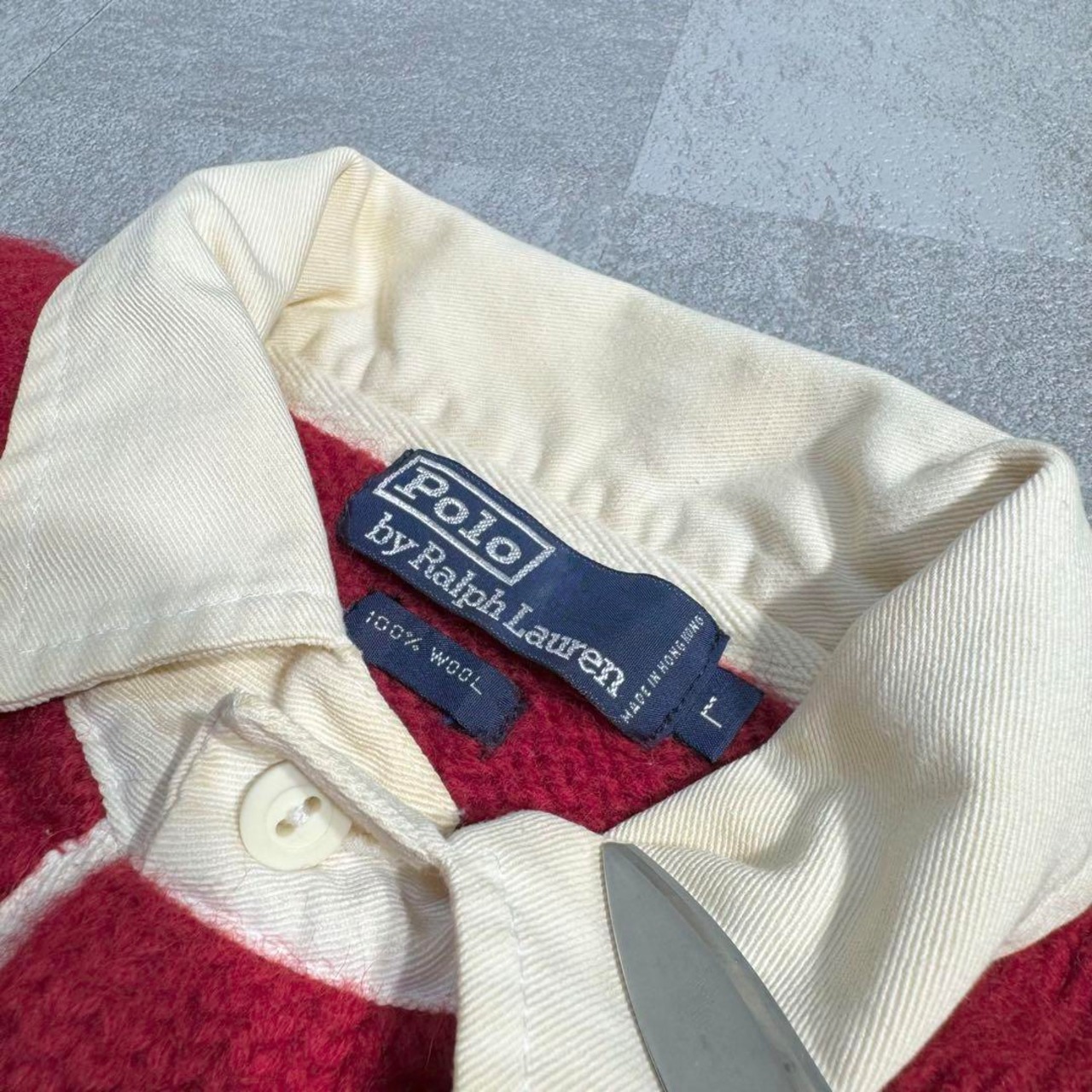 【究極】ポロラルフローレン セーター 90s ロゴ刺繍 襟切替 ゴムボタン 美品