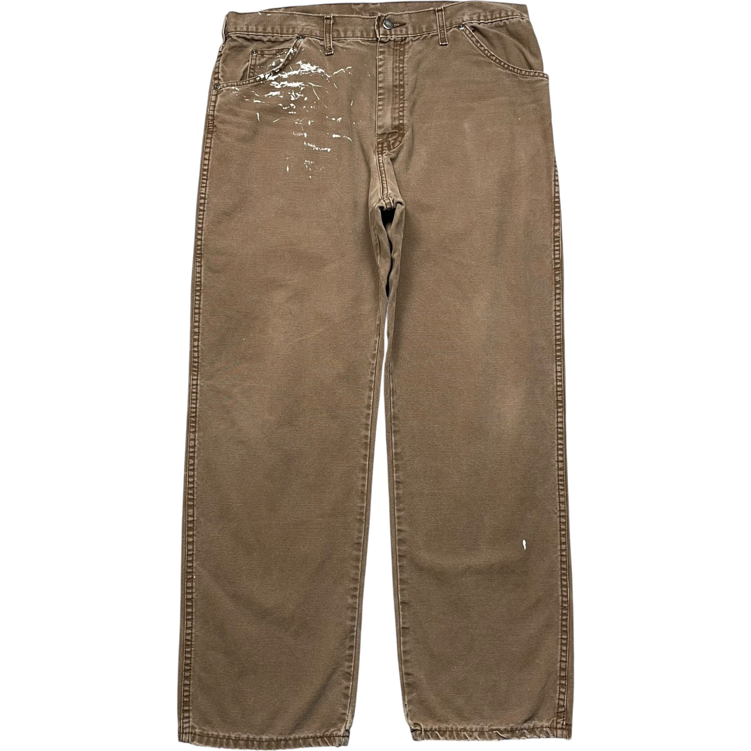 《実寸 W35 L28》 Dickies ディッキーズ ペインターパンツ ワークパンツ ブラウン ペイント フェード ダメージ ワンポイントロゴ no.10272