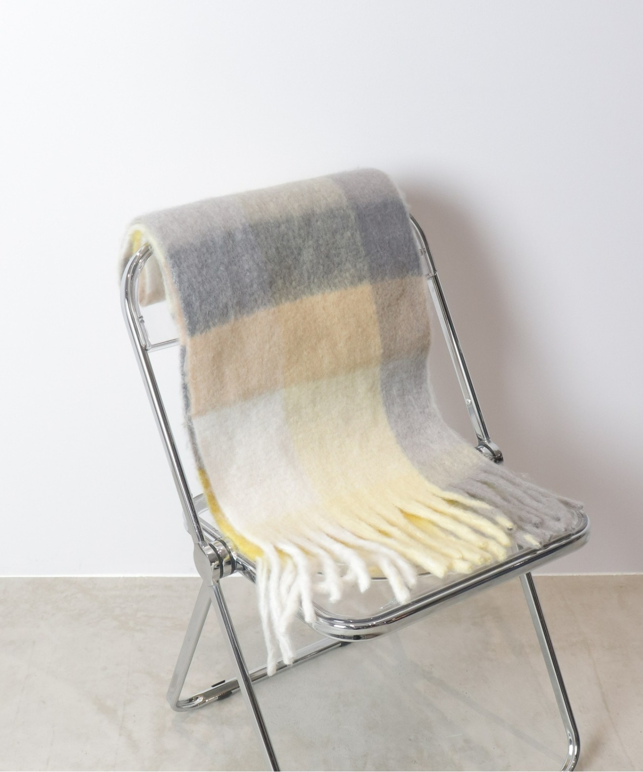 OI210503 マルチカラーチェック柄フラッフィーストール pink