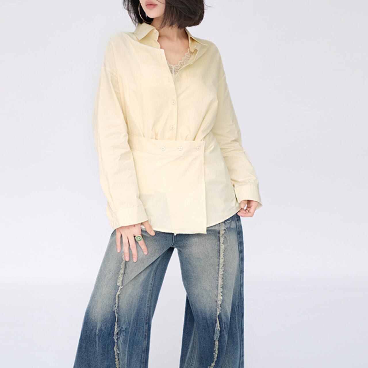 ウエストデザインシャツトップス m0105